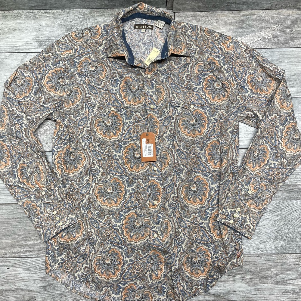 Stetson Shirt Men's Large Paisley Print Cowboy Western Pearl Snap Casual Rodeo